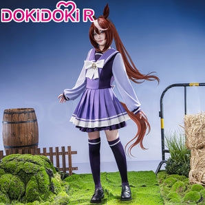 【Size XS-2XL】DokiDoki-R Game Cosplay School Uniform Costume Purple Dress