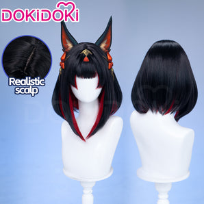 DokiDoki Game Cosplay Fox Wig Long Black Red Hair After Hours Spirit Blossom Springs